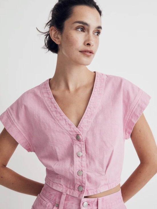 Madewell Tops - Denim Cap-Sleeve Crop Top